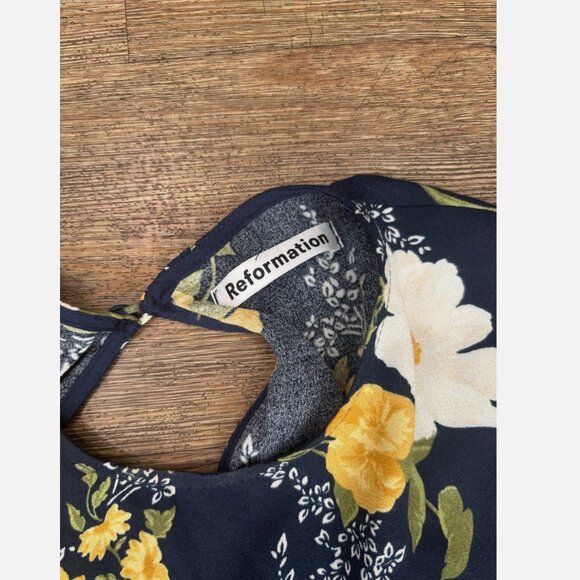 Reformation Navy and Yellow Floral Midi Dress - Picture 3 of 7
